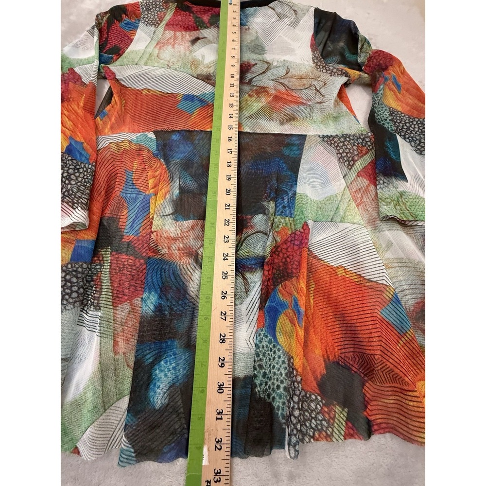 Michael Tyler Women  Large Multi Color Tunic Top Button Up People Bottom Sheer - Picture 6 of 10